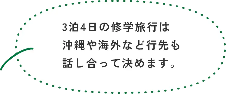 3泊4日の修学旅行は沖縄や海外など行先も話し合って決めます。
