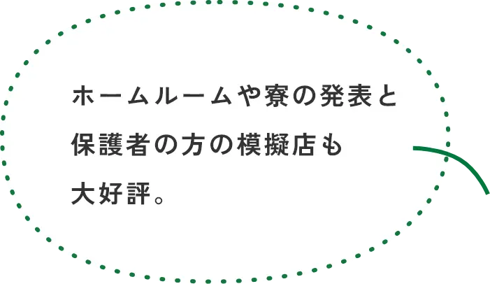 ホームルームや寮の発表と保護者の方の模擬店も大好評。